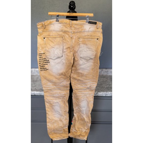 8IGHTH DSTRKT Graphic Tan Moto Jeans 40X34 - Picture 6 of 8